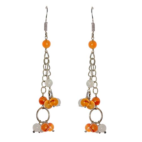SATYAMANI Natural Stone Carnelian and Moonstone Semi-Precious Earrings Color- Multicolor for Wen & Girls (Pack of 1 Pc.)