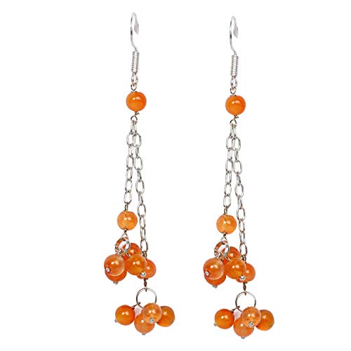 SATYAMANI Natural Stone Sardonyx Semi-Precious Earrings Color- Orange for Wen & Girls (Pack of 1 Pc.)