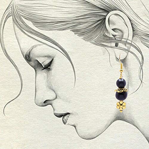 SATYAMANI Natural Stone Black Agate Bead Flower Earring Color- Golden for Men & Wen (Pack of 1 Pc.), 4 image