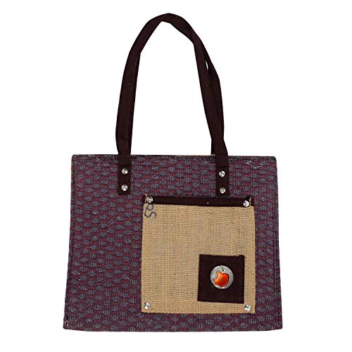 ALOKIK Laminated Jute Bags With Fabric For Ladies/Girls With Zipper (Big Purple)