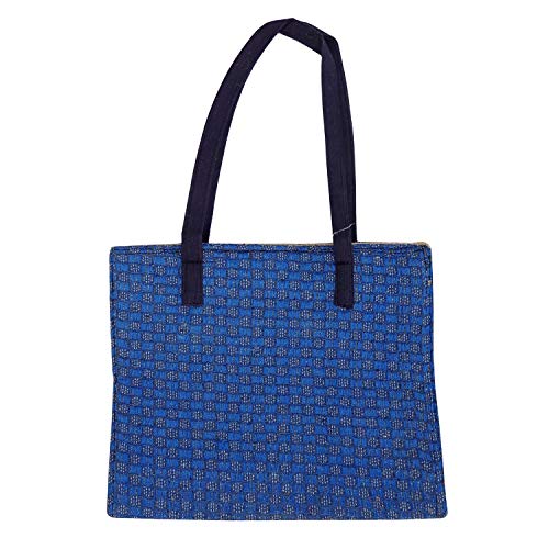 ALOKIK Laminated Lunch Jute Bags With Brocade Lace With Zipper