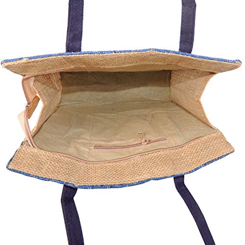 ALOKIK Laminated Lunch Jute Bags With Brocade Lace With Zipper, 4 image