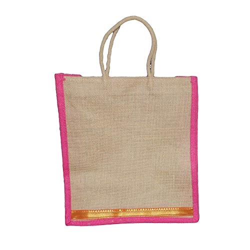 ALOKIK Laminated Jute Bags With Fabric For Ladies/Girls With Zipper (Big k)