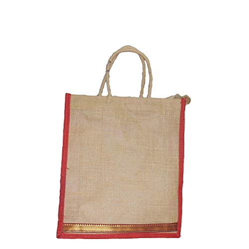 ALOKIK Laminated Jute Bags With Fabric for Ladies/girls With Zipper (Big Red)