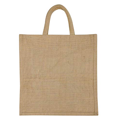 ALOKIK Laminated Jute Bags with Yoga Prints for Unisex with Zipper (Big Beige), 2 image