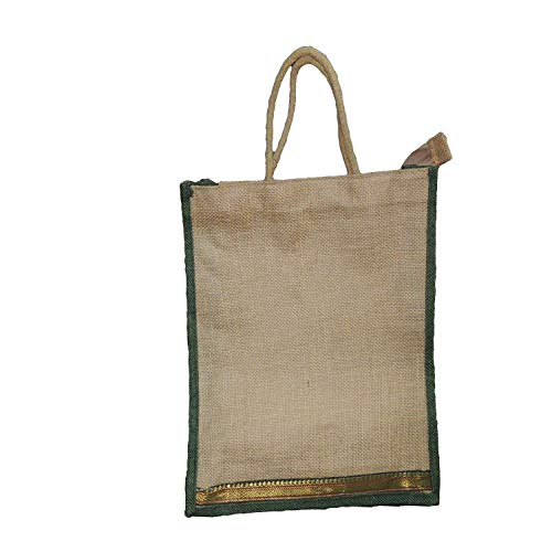 ALOKIK Laminated Jute Bags with Fabric for Ladies/Girls with Zipper (Navy Blue)