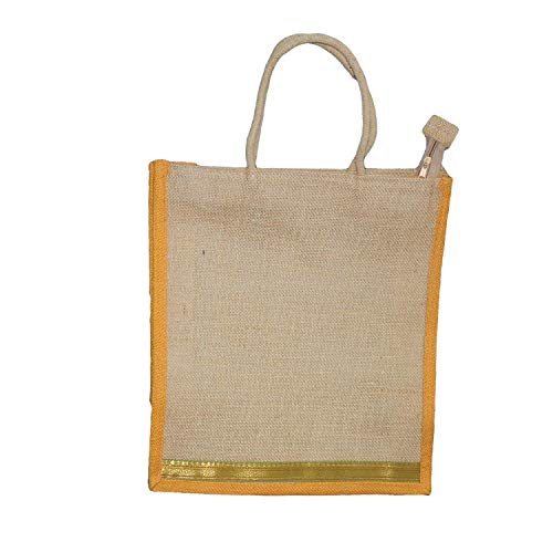 ALOKIK Laminated Jute Bags With Fabric for Ladies/girls With Zipper (Big Yellow)