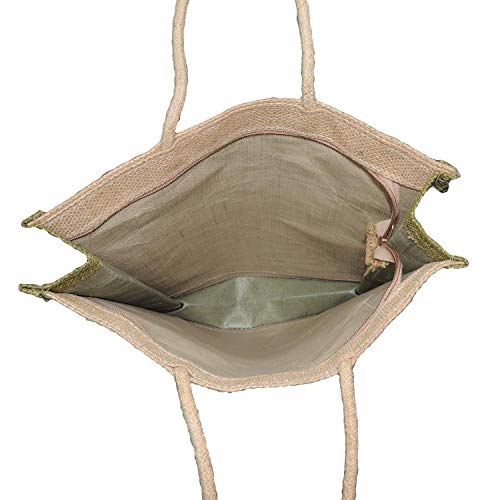 ALOKIK Lunch Jute Bags For Unisex With Zipper (Beige & Olive), 5 image