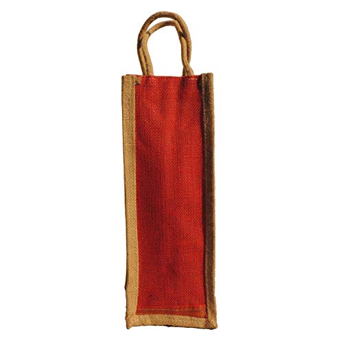 ALOKIK Dyed Laminated Bottle Jute Bags for Water Bottle Or Wine 2 L Red & Beige