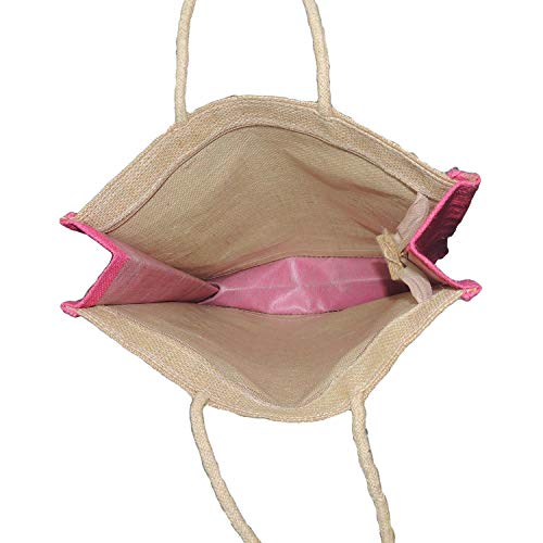ALOKIK Laminated Jute Bags With Fabric For Ladies/Girls With Zipper (Big k), 4 image