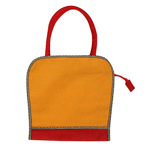 ALOKIK Tote Jute Bags For Girls And Ladies With Zipper (Red And Yellow), 2 image