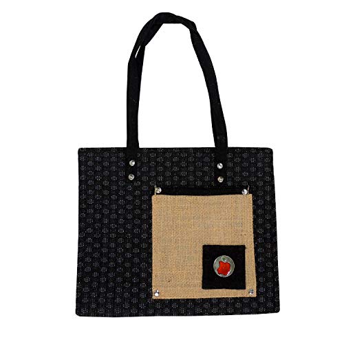 ALOKIK Laminated Lunch Jute Bags With Brocade Lace With Zipper