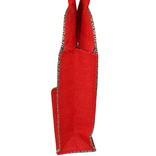 ALOKIK Tote Jute Bags For Girls And Ladies With Zipper (Red And Yellow), 3 image