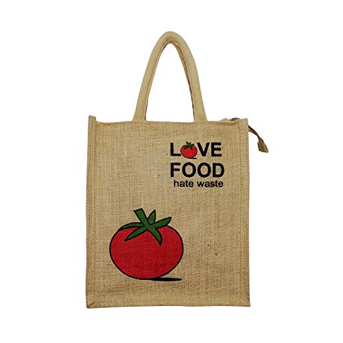 ALOKIK Wen's Multipurpose Reusable Love Food Print Tote Jute Bags (Multi-coloured)