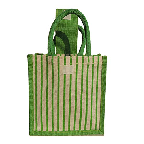 ALOKIK Print Jute Bags for Ladies/girls Without Zipper (Green & White)