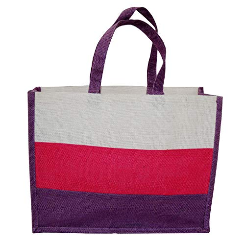 ALOKIK Laminated Striped Tote Jute Bags With Broader Straps (Multicolor), 3 image
