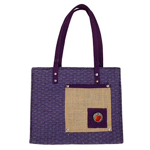 ALOKIK Laminated Jute Bags With Fabric For Ladies/Girls With Zipper (Blue)