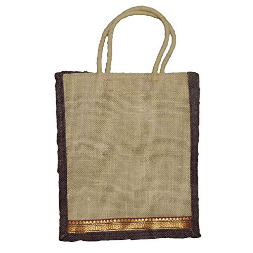 ALOKIK Lunch Jute Bags For Unisex With Zipper (Beige & Brown)