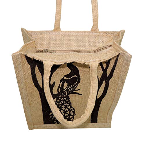 ALOKIK Jute Bags for Daily Routine Fancy Black Peacock Multipurpose Reusable (12x10x5 Inch) Multicolor (Pack of 1 Pc.), 4 image