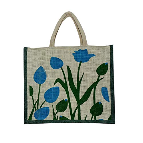 ALOKIK Wen's Multipurpose Reusable Tulip Print Multi-color Jute Shoulder Shopg/Lunch Bag