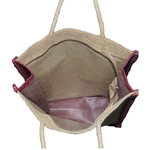 ALOKIK Lunch Jute Bags For Unisex With Zipper (Beige & Mehroon), 5 image