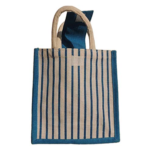 ALOKIK Print Jute Bags For Ladies/Girls Without Zipper (Blue & White)