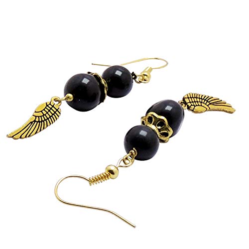 CRYSTAL'S ADVISOR Natural Stone Black Agate Bead Fin Earring Color- Golden for Men & Wen (Pack of 1 Pc.), 2 image