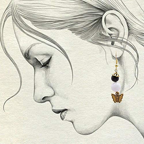 CRYSTAL'S ADVISOR Natural Stone Black Agate Bead Butterfly Earring Color- Golden/White for Men & Wen (Pack of 1 Pc.), 4 image