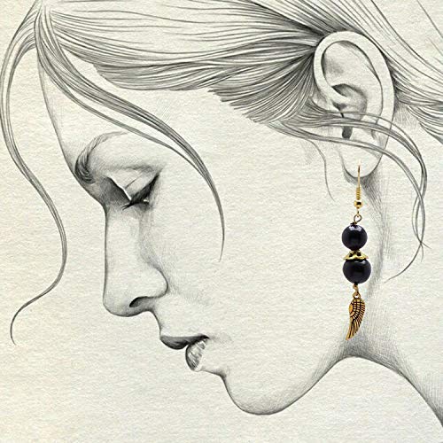 CRYSTAL'S ADVISOR Natural Stone Black Agate Bead Fin Earring Color- Golden for Men & Wen (Pack of 1 Pc.), 4 image