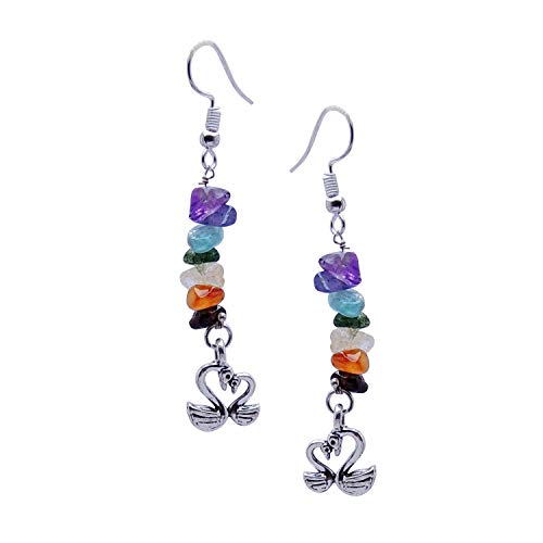 CRYSTAL'S ADVISOR Natural Multi Stone Crystal Chip Love Duck Earing Color- Multi Color for Wen & Girls (Pack of 1 Pc.)
