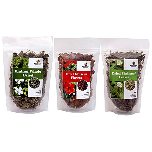 Jioo Organics Dry Brahmi Leaves | Dried Bhringraj Leaves | Dry Hibiscus  Flower | Hair Care Combo | Pack of 3 (150g) - the best price and delivery |  USA