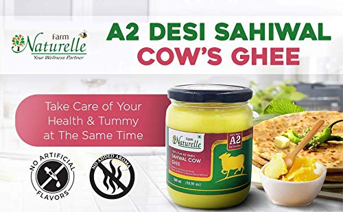 Farm Naturelle -A2 Cow Ghee frGrass Fed Desi Sahiwal Cow's Milk Made frCurd by Vedic Bilona Method-Golden  Grainy & Aromatic  Glass Jar -500ml, 6 image