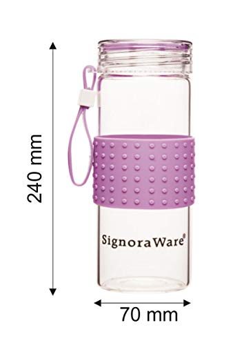 Signoraware Aqua Mist Borosilicate Glass Water Bottle (Purple 420 ml/ 23 mm) Set of 1, 6 image