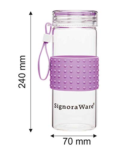 Signoraware Aqua Mist Borosilicate Glass Water Bottle (Purple 420 ml/ 23 mm) Set of 1, 7 image
