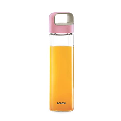 NEO Borosilicate Glass Water Bottle with Pink Handle for Fridge and Office 550ml, 2 image