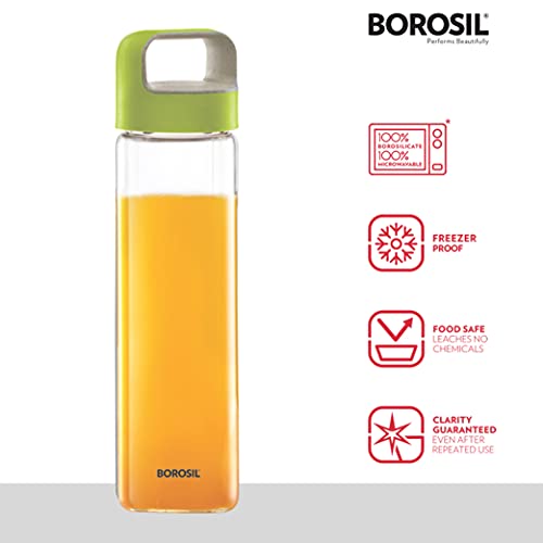 NEO Borosilicate Glass Water Bottle with Green Handle for Fridge and Office 550ml, 9 image