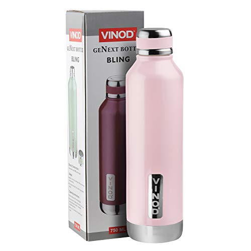 Vinod Stainless Steel Bling 500 Metallic Hot and Cold Water Bottle (500 Ml Light Pink), 6 image