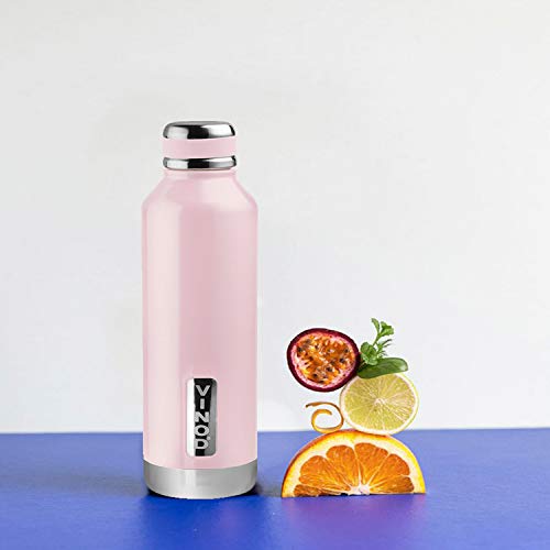 Vinod Stainless Steel Bling 500 Metallic Hot and Cold Water Bottle (500 Ml Light Pink), 2 image