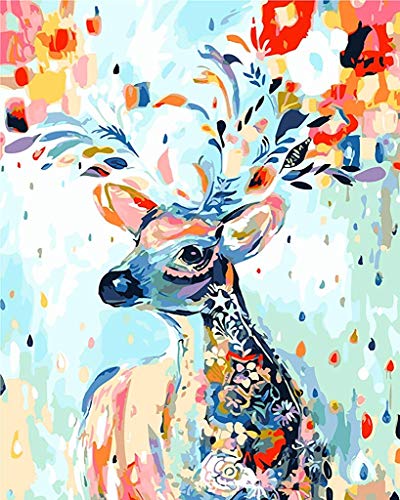 Drawing with Brushes Christmas Decor（Without Frame） DIY Oil Painting Paint by Numbers Kits for Adult Paint Color According to The Numbers on The Canvas 16x20 inch Colorful Elephant 