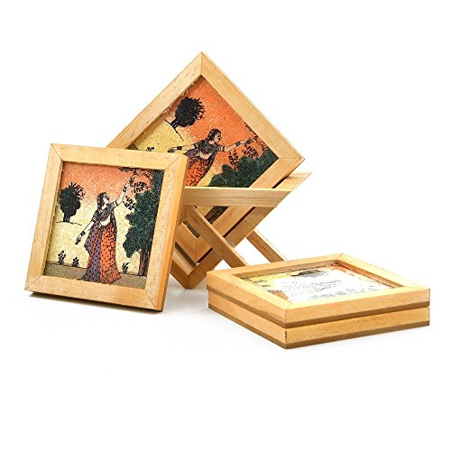Little India Precious Gemstone Painting Tea Coaster Set (BrownHCF117), 2 image
