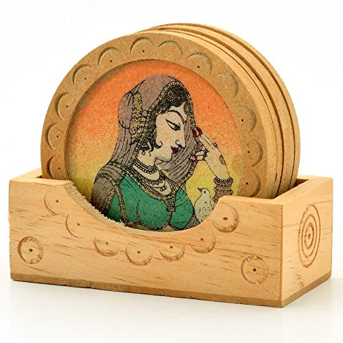 Little India Combo of Minakari Bowl and Wooden Tea Coasters (Brown), 2 image