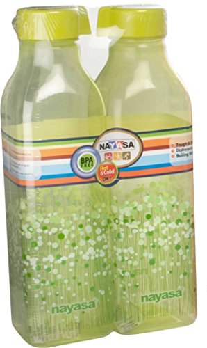 Nayasa Deluxe Square Plastic Bottle Set 1 Litre Set of 2 Green, 2 image