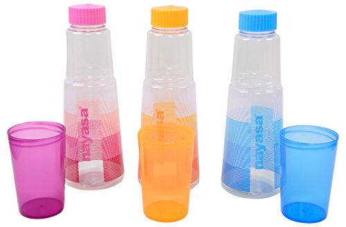 Nayasa Glass Bottle No.3 Plastic Fridge Water Bottle 1000 ml Set of 3 Multicolor, 2 image