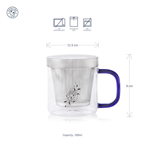 Dancing Leaf Taza Transparent Tea Mug with Heat Resistant Stainless Steel Infuser & Lid Perfect Tea Cup for Office and Home Uses Suitable for Teabags Loose Leaf & Fine Leaf Tea (300ml), 5 image