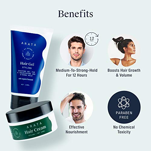 Arata Natural Hair Styling Combo with Hair Gel & Hair Cream for Women & Men  || All NaturalVegan & Cruelty Free || For NourishingStyling & Strong Hold  (250 ml) - the best
