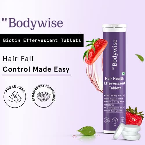 Bodywise Biotin 10000mcg Sesbania Effervescent Tablets for Women (15 Tablets)  | Hair Supplement for Hair Growth Hair Fall Control Healthy Glowing Skin &  Nail Growth | 100% vegetarian sugar-free Non-GMO formula -