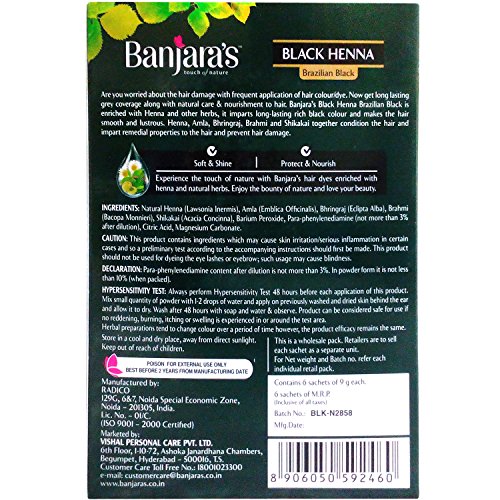 Banjara's Hair Colour - Black Henna 6 Numbers x 9g Carton - the best price  and delivery | Globally