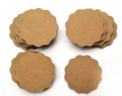 DIY MDF Circle and Scallop Shaped Coasters - (Set of 12)- for Craft/Activity/Decoupage/ting/Resin Work (Scallop Shaped)