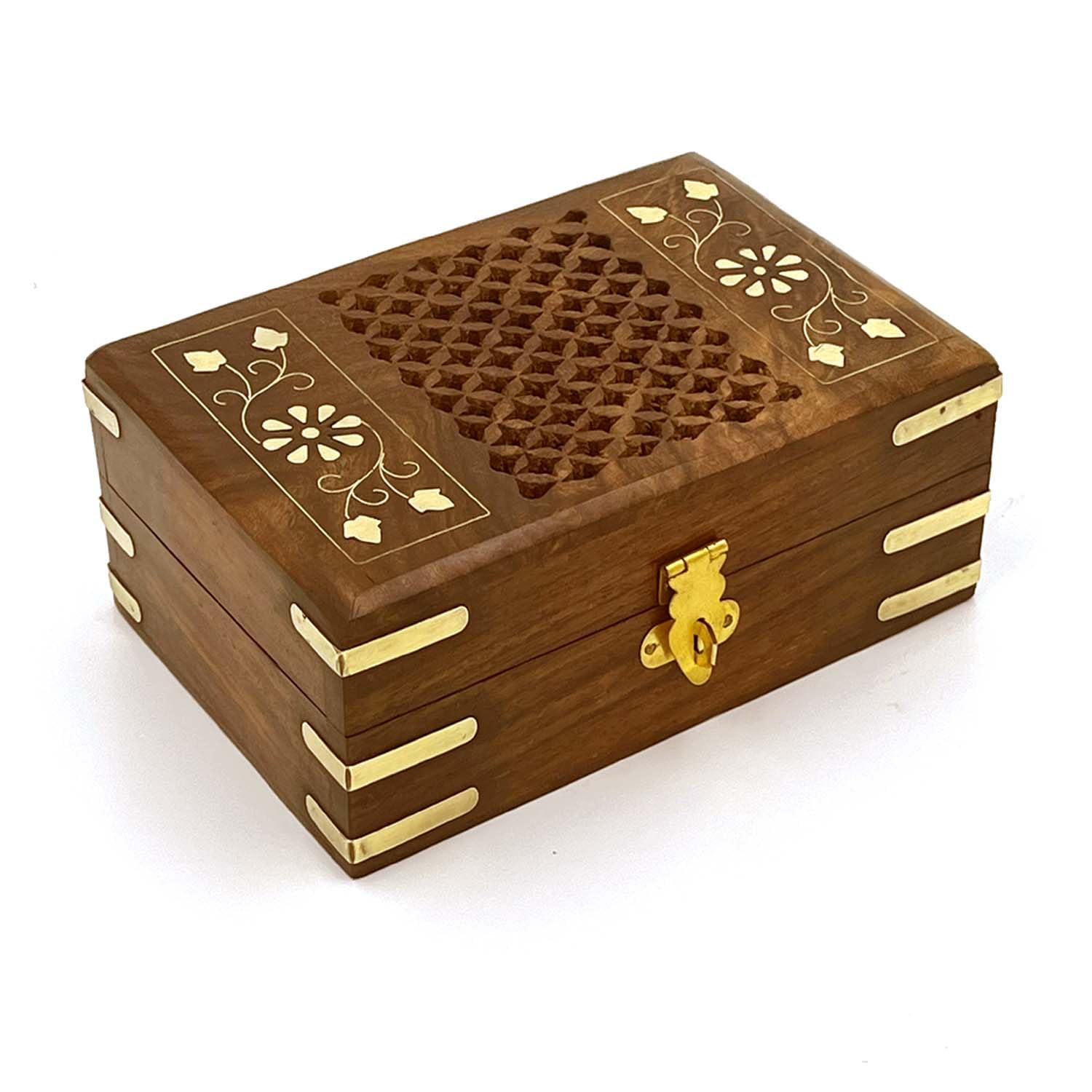 Fashion :: Boxes \u0026 Holders :: BIJNOR - METAL INLAY IN WOOD Vanity Box with  Jali Brass Design 6 X 4 Inches | Handmade Decorative Case Kit | storage  boxes | big, image size:1500x1500