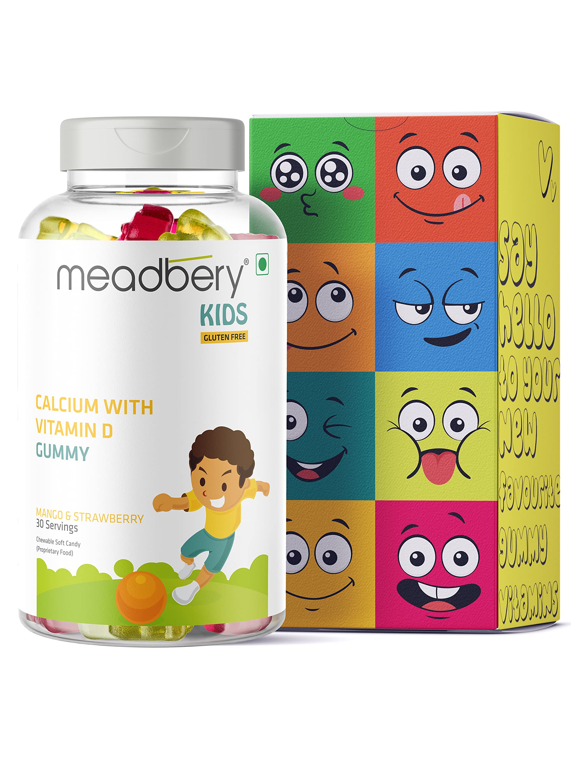 Meadbery Calcium Vitamin D Gummies For Kids For Stronger Bones And Teeth In Children Who Dislike Milk Made In An USFDA Registered Facility Pack of 1 (30)